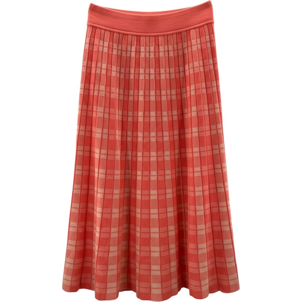 kate spade Coral and Cream Plaid Midi Skirt